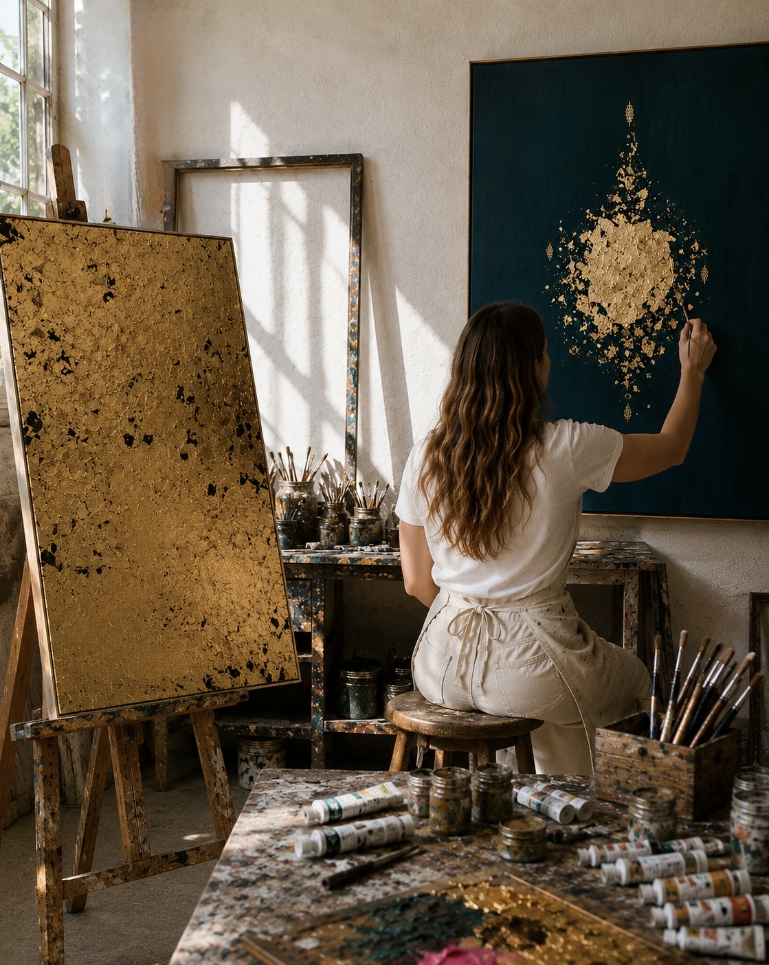 Lily painting in her studio